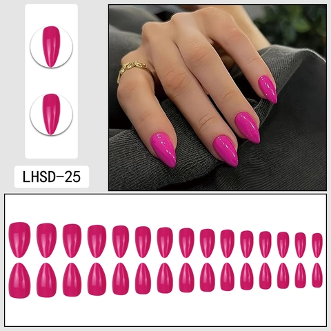 Unghie Finte A Mandorla Lucide Colore Solido Fucsia Rosa Unghie Artificiali Per Donne Stile Minimalista Rimovibile