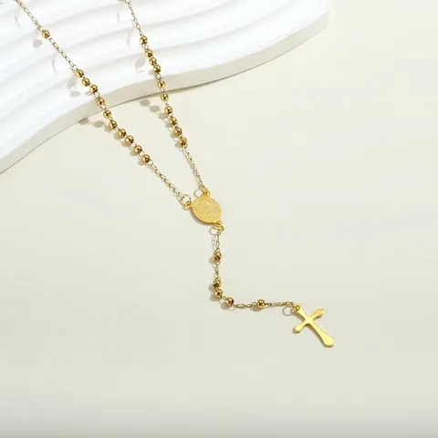 Rozenkrans Ketting Van Roestvrij Staal Verguld Religieus Kruis Maagd Maria Medaille Hanger Sieraden Gepolijst