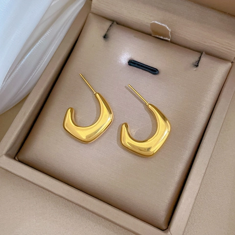 Pendientes De Aro En Forma De C Minimalistas Geométricos Gruesos Chapado En Oro Acero De Titanio Pulido Liso Para Mujeres Fiesta