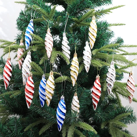 6 Stuks Kerstboom Hangende Spiraal Ornamenten Geschilderd Plastic Gedraaide Ijspegel Hangers Met Glitter Voor Feestdag Decoratie