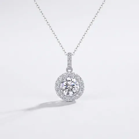 925 Sterlingsilber Moissanit Halskette Für Damen Klassische Runde Halo Anhänger Halskette Elegante Schmuck Geschenk Hochzeit