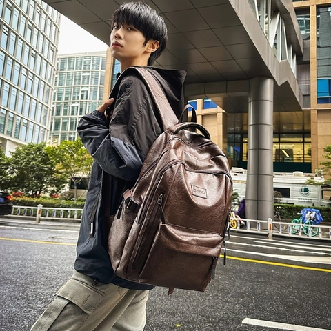 Zaino Di Moda Pelle PU Grande Capacità Idrorepellente Retro Street Style Cartella Per Uomo E Donna Viaggio