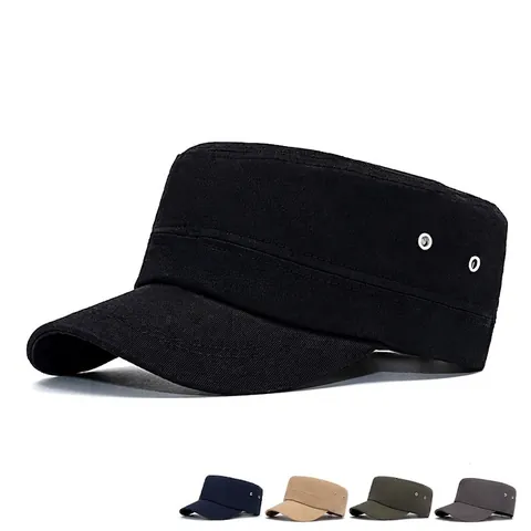 Gorra Cadet Hombre Algodón Parte Superior Plana Militar Ajustable Deporte Aire Libre Transpirable Protección Solar Color Sólido