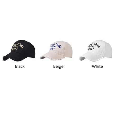 Distressed Washed Cotton Baseball Cap Fringed Edge Letter Embroidery Unisex Adjustable Outdoor Streetwear Hat