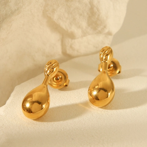 Pendientes Gota De Agua Oro 18K Chapado Acero Inoxidable Minimalista Tendencia Pulido Para Mujeres