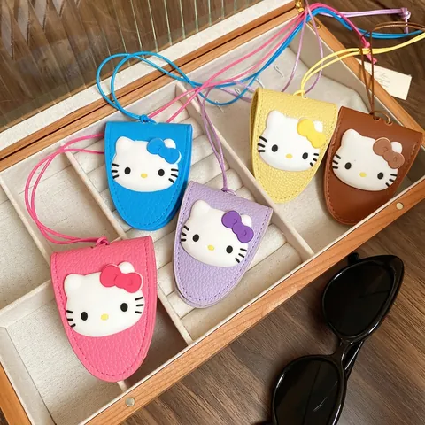 Cartoon Katze Leder Sonnenbrillen Halter Halskette Langes Umhängeband Nackenhängende Brille Clip Zubehör Für Frauen Mädchen