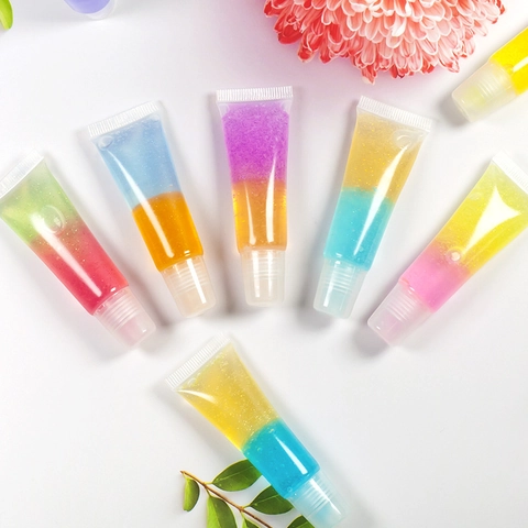 Shimmer Lip Gloss Glitter Moisturizing Double Layer Gradient Lip Oil Rainbow Transparent Tube Makeup For Women
