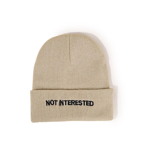 Acrylic Cuffed Beanie Hat Warm Winter Knit Cap With Not Interested Embroidery For Men Women Streetwear