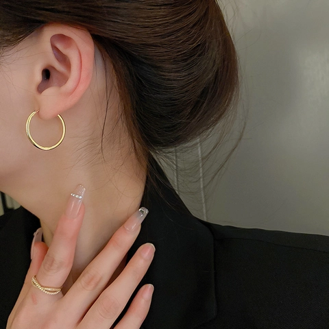 Orecchini A Cerchio Geometrici Minimalisti Da Donna Lega Con Perno In Argento Stile Metallico Lucido