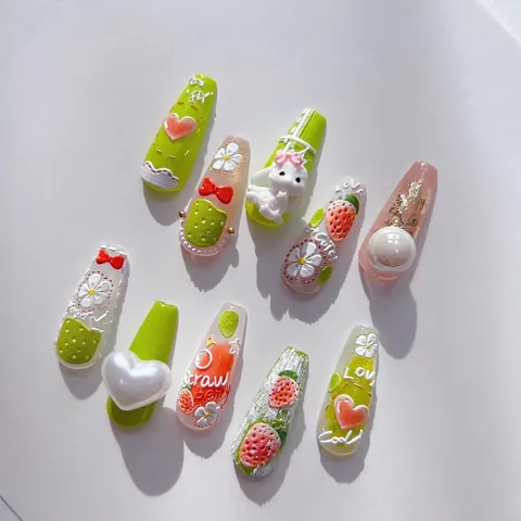 Pegatinas De Uñas Con Relieve 5D Fresa Corazón Flor Calcomanías Autoadhesivas Manicura DIY Estilo Dulce Para Mujeres