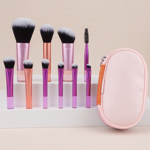 Tragbare Make-up-Pinsel Mit Synthetischen Faserborsten Und PU-Leder-Tasche Einschließlich Puder Foundation Lidschatten-Tools