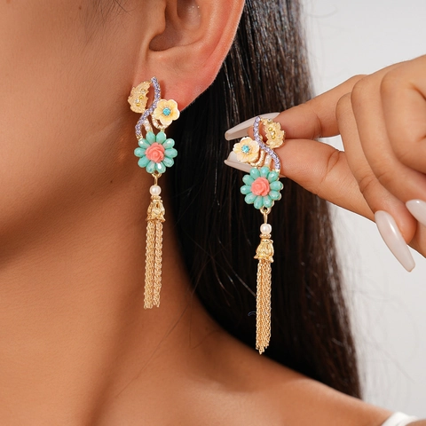 Retro Blumen Quasten Hängeohrringe Für Frauen Mit Zirkonia Glas Legierung Süßwasserperle Und 925 Sterling Silber Ohrstecker