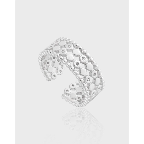 S925 Sterling Silber Wabe Hohl Quadrat Ring Für Damen Strass Eingelegt Geometrischer Verstellbarer Öffnungsring Minimalistischer Schmuck Geschenk
