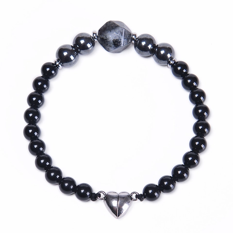Bracciale Magnetico Coppia in Pietra Naturale Attrazione a Cuore Occhio di Tigre Agata Bracciale con Perline per Amanti Amicizia Gioielli Regalo