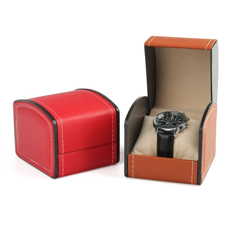 Watch Box Organizer Jewelry Gift Case PU Leather Velvet Lining Luxury Contrast Stitching Portable Travel Display Case