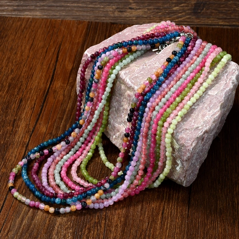 Natural Stone Beaded Necklace For Women Colorful Gemstone Round Bead Choker Bohemian Summer Jewelry With Alloy Extender