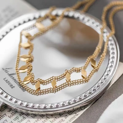 Dubbele Laag Ketting Titanium Staal 18K Verguld Onregelmatige Ruit Lovertjes Geometrische Choker Voor Dames