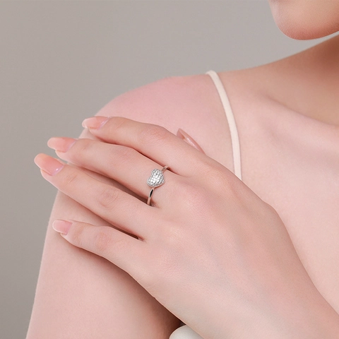 925 Sterling Silver Heart Ring And Heart Stud Earrings Pave Cubic Zirconia Romantic Sparkling Fashion Jewelry For Women