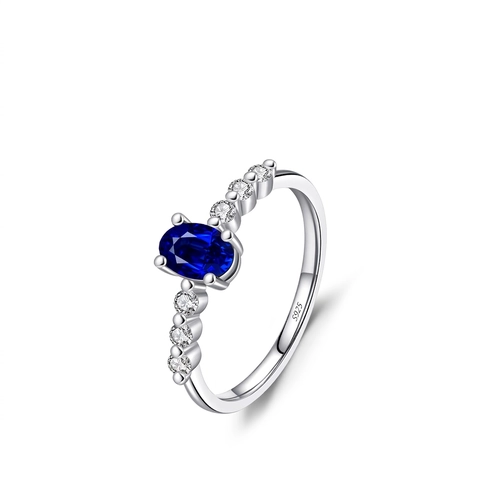 925 Sterling Silber Ring Ovaler Blauer Edelstein Vier Krallen Vintage Stil Eleganter Glänzender Zirkon Schmuck Für Damen