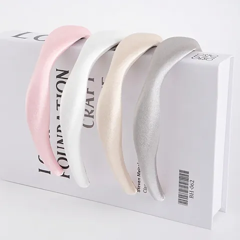 Padded Headband PU Leather Satin Thickened Sponge Hairband Retro French Style Solid Color Fashion For Women