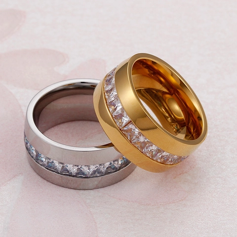 Eternity Ring Met Baguette Zirkonia 316L Roestvrij Staal Verguld Minimalistische Band Mode Sieraden Voor Dames