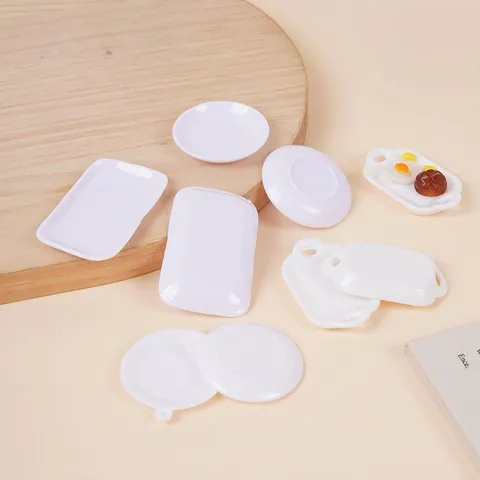 Miniature Dollhouse Tableware White Plastic Tiny Plates Trays DIY Food Play Kitchen Toys For Pretend Game