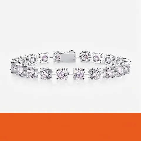 925 Sterling Silver Moissanite Tennis Bracelet Round Cut Sparkling D Color Moissanite Link Bracelet For Women Men High Jewelry Gift