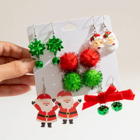 Weihnachten Weihnachtsmann Glocke Schleife Ohrringe Mit Eisen Ohrstecker Legierung Harz Pom Pom Festlicher Schmuck