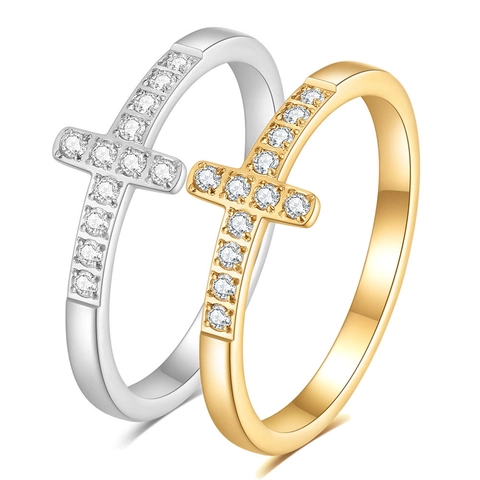 Minimalist Cross Ring 304 Stainless Steel Zircon Inlaid Religious Punk Style Jewelry For Men And Women