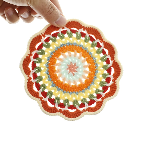 Dessous De Verre Crochetés À La Main Bohème Mandala Rond Fil Coloré Tapis Résistant À La Chaleur Décor De Table