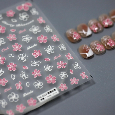 3D Embossed Cherry Blossom Sakura Nail Art Stickers Self Adhesive Pink White Flower Petal Decals For DIY Manicure