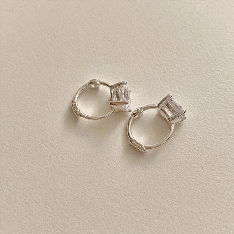925 Sterling Silber Creolen Ohrringe Mit Vier Klauen Runder Zirkon Geometrischer Minimalistischer Koreanischer Stil