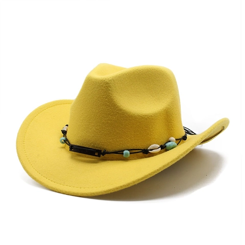 Western Cowboy Hat Wool Felt Wide Brim With Shell Turquoise Bead Ethnic Style For Men Women Unisex Retro Outdoor