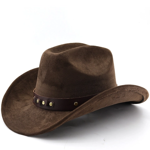 Cappello Da Cowboy Occidentale Vintage Scamosciato Tesa Larga Retro Jazz Fedora Con Fascia In Pelle E Borchie Per Uomo Donna