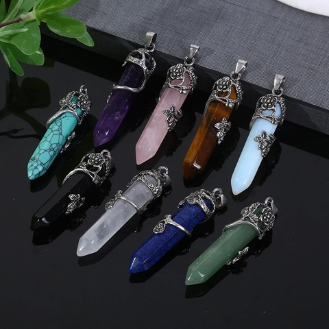 Collana Con Pendente In Cristallo Naturale Colonna Esagonale Retro Fiore Vite Avvolto Gioielli In Pietra Per Donna Stile Boho