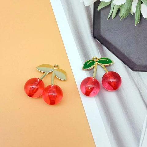 Cherry Fruit Shape DIY Charm Alloy And Resin Pendant For Jewelry Making Earrings Necklace Accessories Cute Enamel