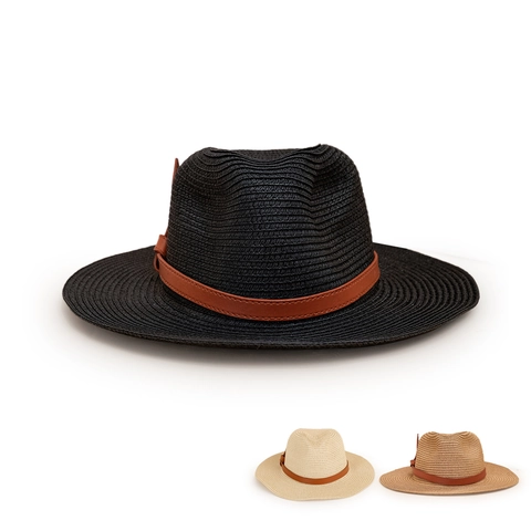 Cappello Fedora In Paglia A Tesa Larga Protezione Solare Estiva Berretto Panama Con Fascia In Pelle PU Intrecciata Per Donna Uomo