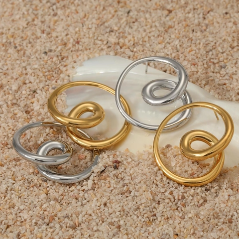 Gedrehte Spiralen Creolen 316 Edelstahl PVD Gold Beschichtet Unregelmäßiger Doppelkreis Minimalistischer Modeschmuck Damen