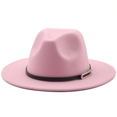 Cappello Fedora Classico A Tesa Larga Feltro Di Lana Jazz Cap Fibbia Cintura Retrò Unisex