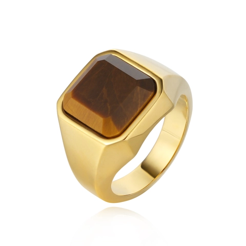 Men Signet Ring Stainless Steel Square Tiger Eye Stone Onyx Agate Minimalist Industrial Vintage Punk Retro Jewelry