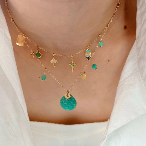 Fashion Amazonite Heart Pendant Necklace For Women Stainless Steel Chain Layered Jewelry Good Luck Charms Necklaces