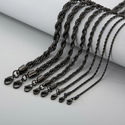 Collier Chaîne Torsadée Acier Inoxydable Fermoir Mousqueton Rétro Noir Galvanisé Bijoux Pour Hommes Femmes