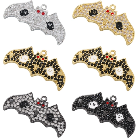 Pendentif Chauve-Souris Fantôme Halloween Cuivre Zircon Émail Gothique Dessin Animé Ailes Accessoire Bijoux DIY