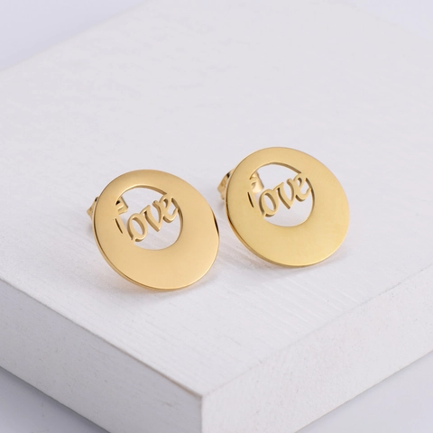 Gioielli In Acciaio Inossidabile Placcato Oro Collana E Orecchini Love Cavo Pendente Rotondo Stile Minimalista Per Donna