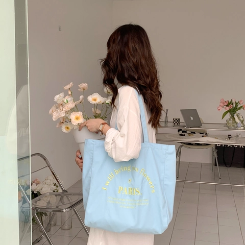 Aesthetic Canvas Tote Bag Large Capacity Letter Print Embroidery Handbag For Women Daily Shopping School Commute