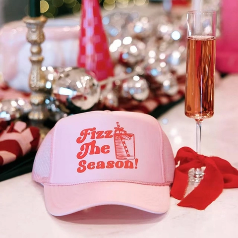 Trucker Hat Polyester Mesh Adjustable Sun Protection Outdoor Party Fizz The Season Print Breathable Retro Baseball Cap