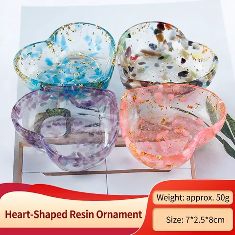 Heart Shaped Resin Jewelry Dish With Natural Crystal Stones And Gold Foil Trinket Tray Decorative Desktop Ornament For Rings