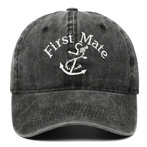 Gorra De Béisbol De Algodón Lavado Vintage Distressed First Mate Bordado Ancla Náutico Ajustable Unisex Dad Hat