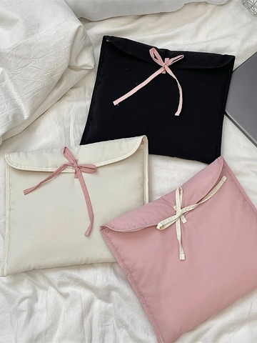 Custodia Per Laptop Trapuntata Custodia Per Tablet Imbottita Con Fiocco Di Nastro Per Donne Ragazze Stile Coreano Ins