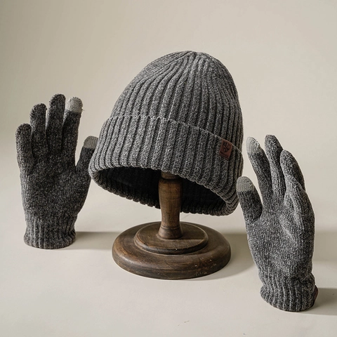 Gorro De Punto De Invierno Y Guantes Táctiles Cálido Acrílico Acanalado Casual Exterior Para Hombres Mujeres